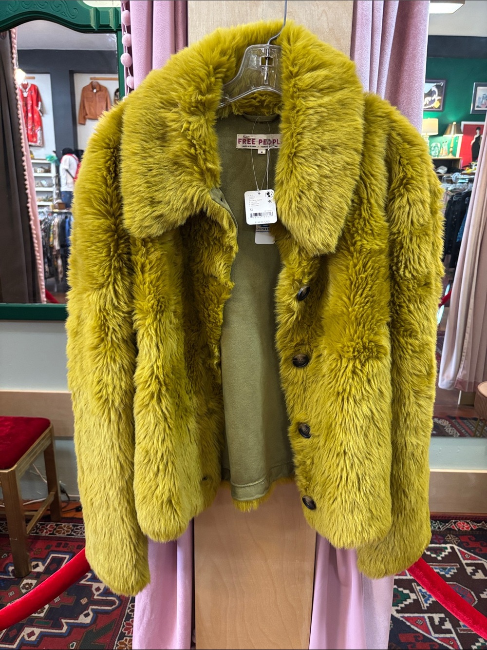 Free People NWT Med Lemon Party faux Fur Coat